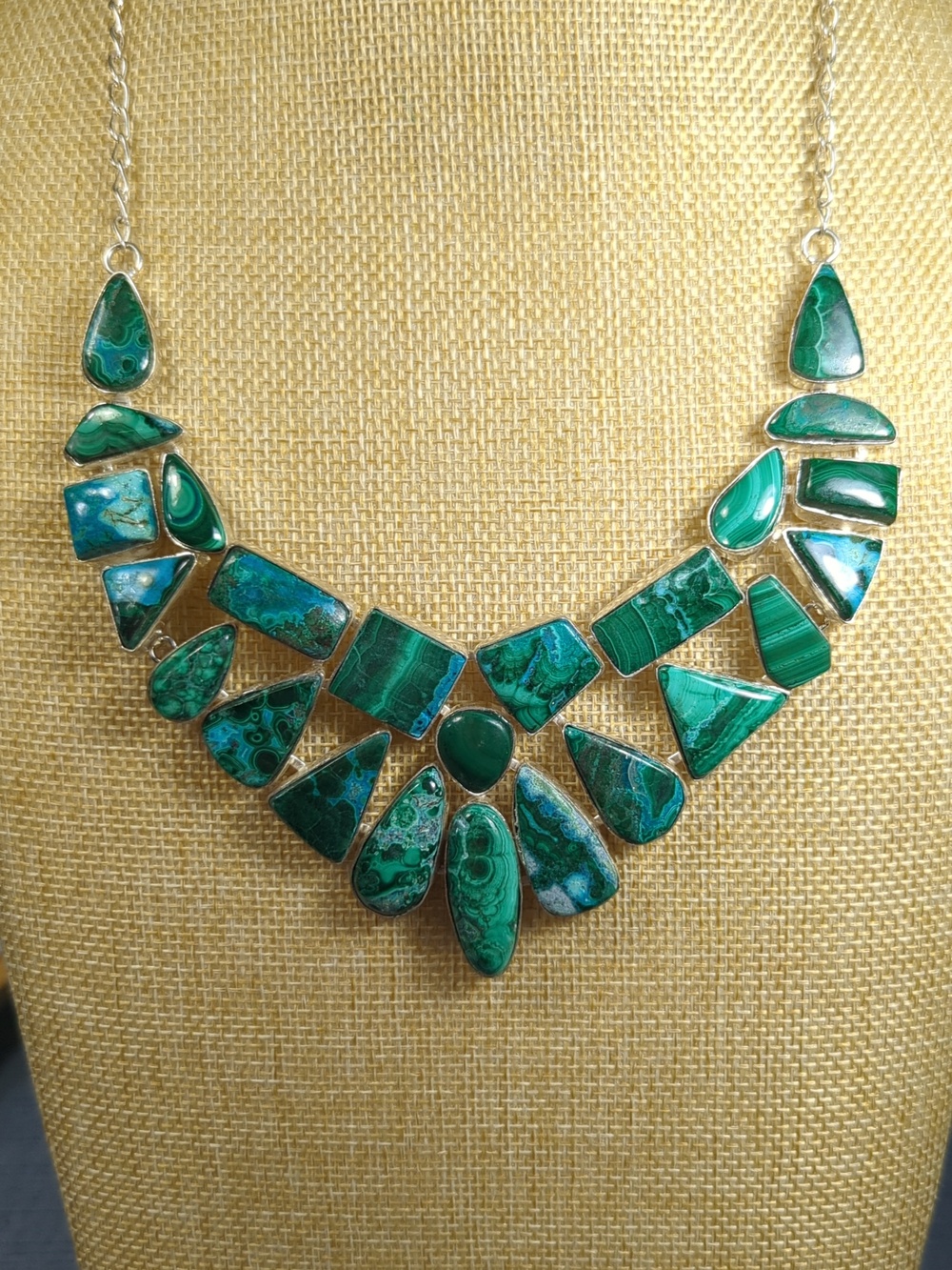 Malachite And Chrysocola Large Natural Stone Statement Necklace